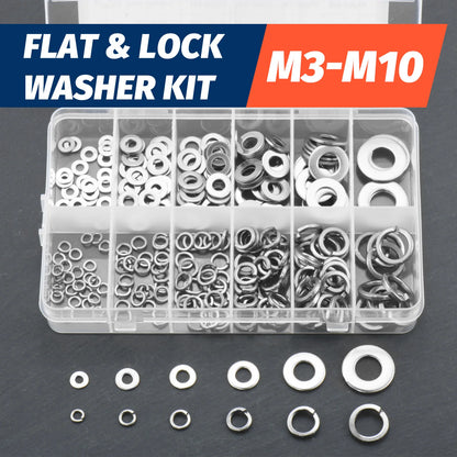 Stainless Steel Lock and Flat Washer Assortment Kit