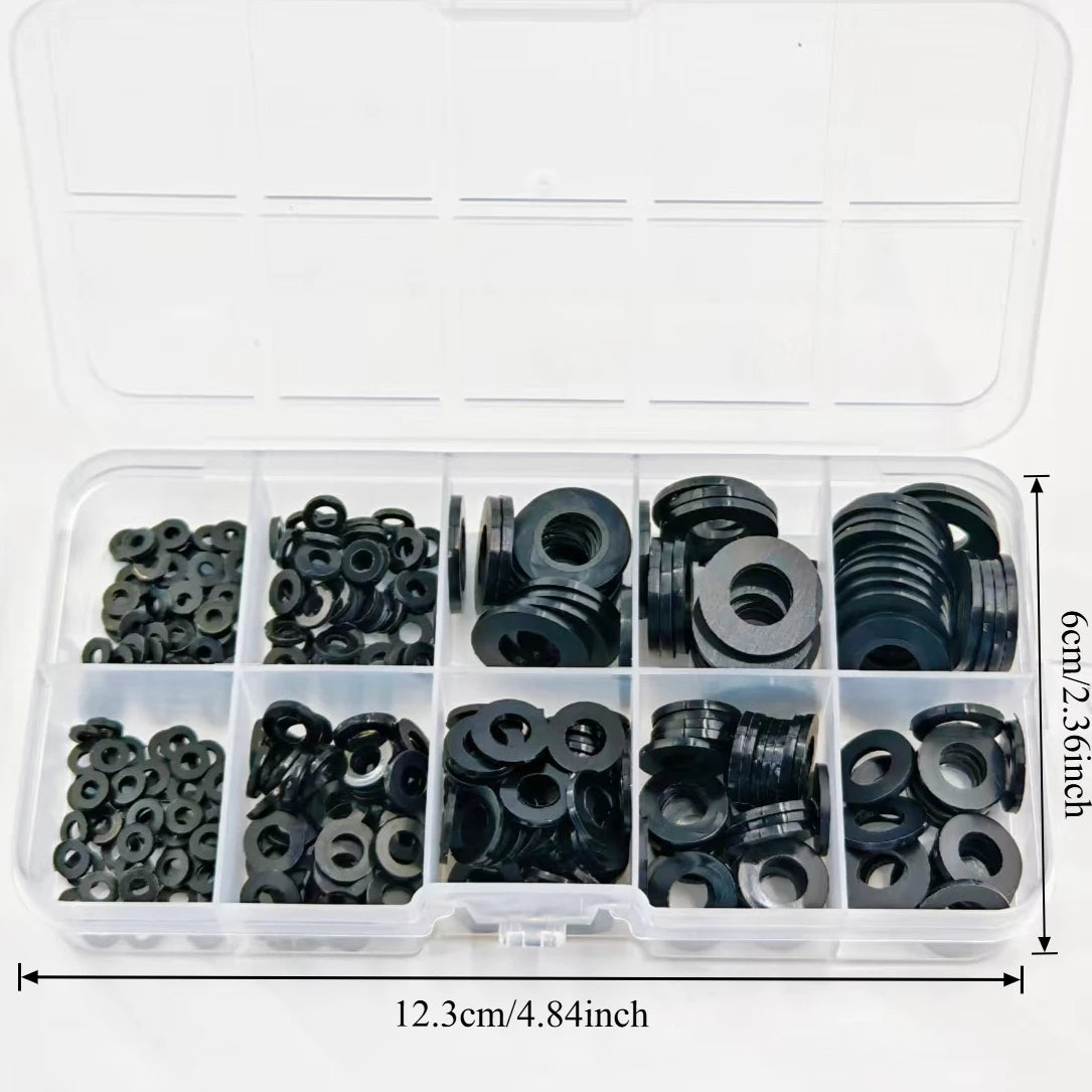350Pcs Black Nylon Flat Gasket Set