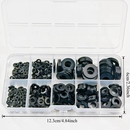 350Pcs Black Nylon Flat Gasket Set