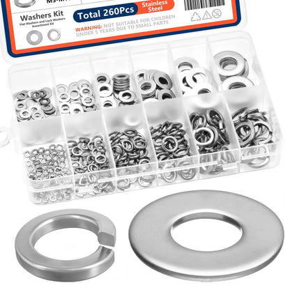 Stainless Steel Lock and Flat Washer Assortment Kit