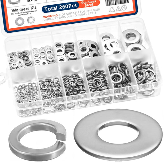 Stainless Steel Lock and Flat Washer Assortment Kit