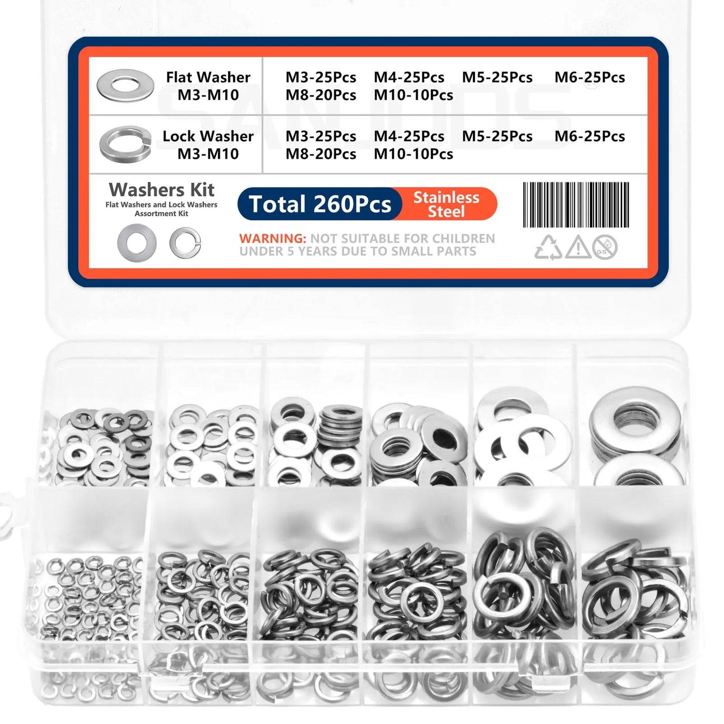 Stainless Steel Lock and Flat Washer Assortment Kit
