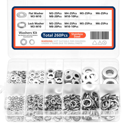 Stainless Steel Lock and Flat Washer Assortment Kit