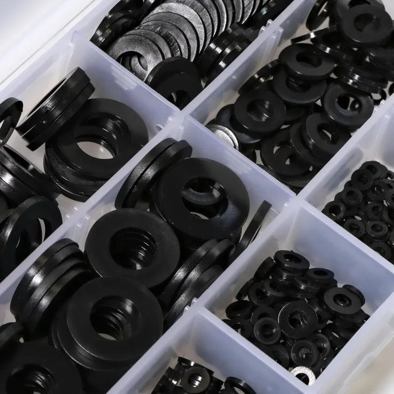 350Pcs Black Nylon Flat Gasket Set