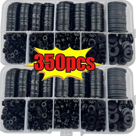 350Pcs Black Nylon Flat Gasket Set